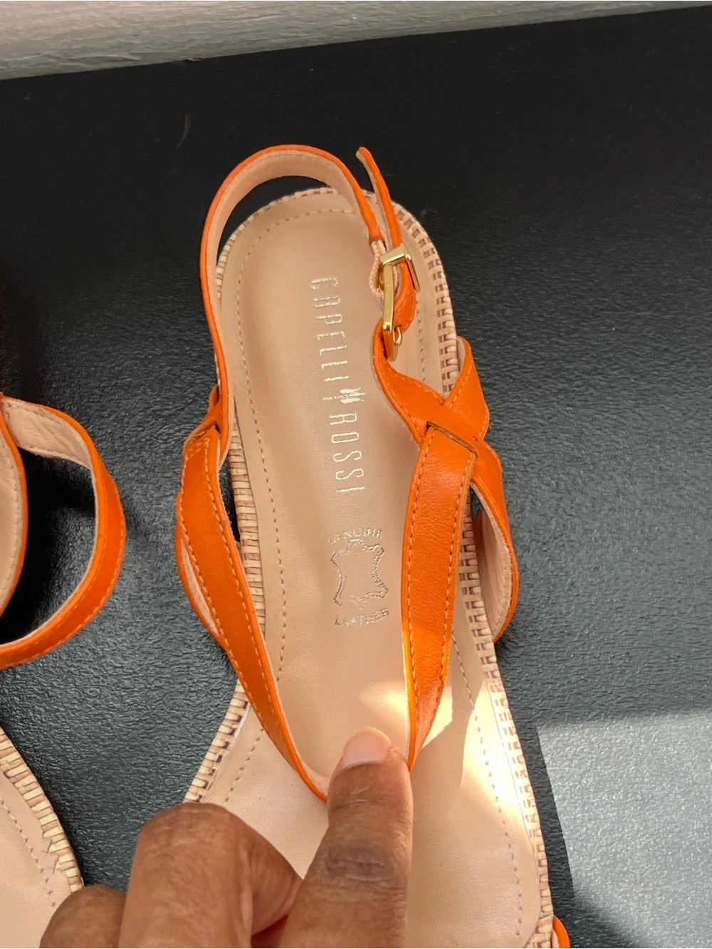 Orange Woven Toe Strap Sandals with Ankle Buckle